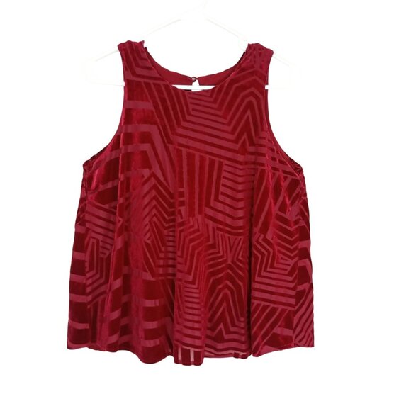 Anthropologie Sunday In Brooklyn Top Red Velvet Geometric Pattern Size S Women - Picture 2 of 9